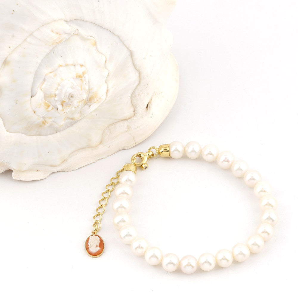 Bracciale Donna Cameo Italiano Argento Dorato 925 Dea Perle BP6575-G